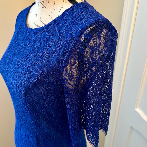 Merokeety Blue Lace Fitted Pencil Cocktail Dress,  Size S NWT - Picture 3 of 8